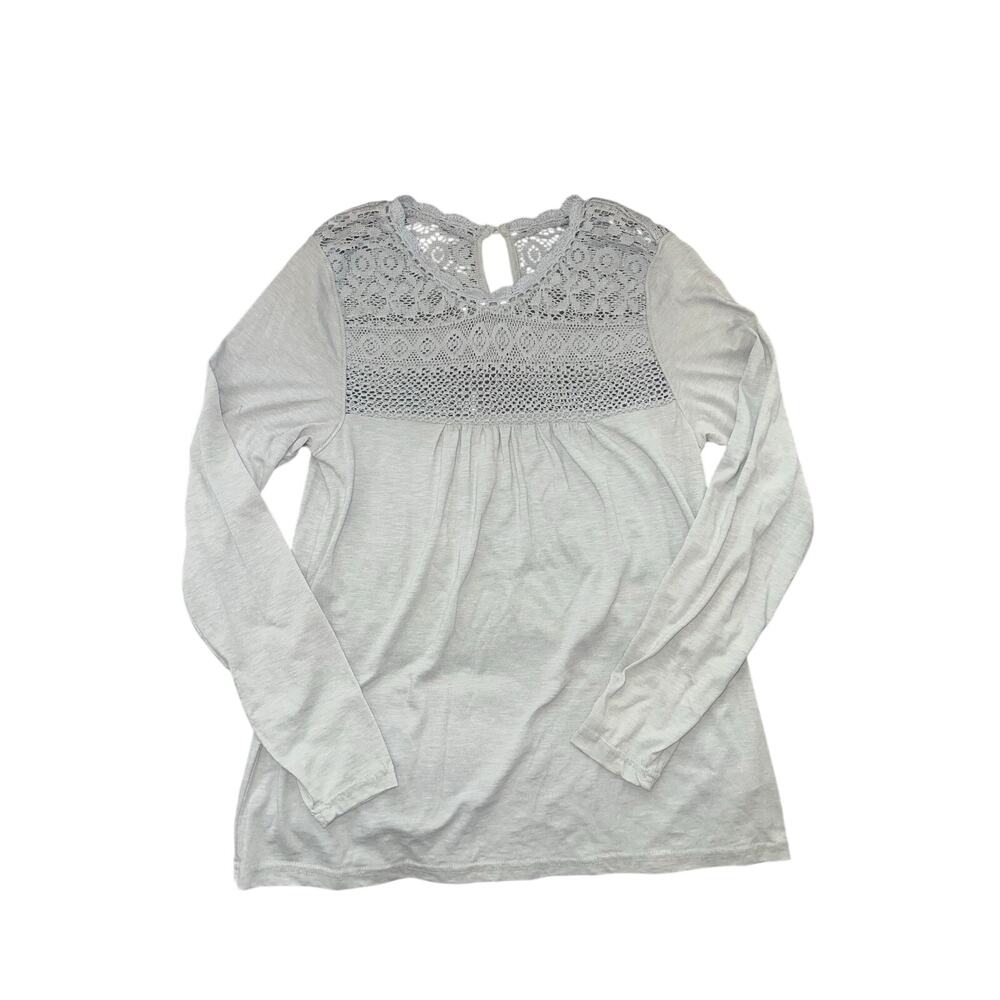 G. H. Bass & Co. Women's Gray Lace crochet long-sleeved blouse Size Medium
